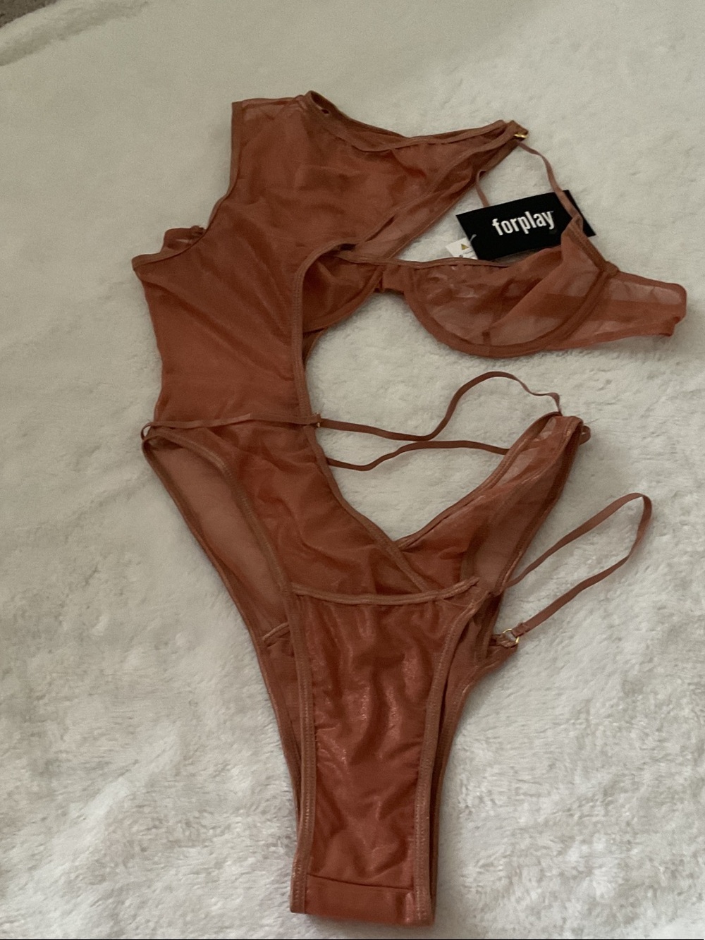 Forplay Rust Mesh Cutout One-Piece Bodysuit size XL